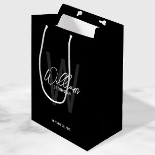 Sac Cadeau Moyen Noir Script moderne Groomsmen personnalisé