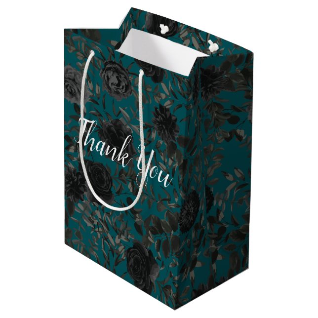 Sac Cadeau Moyen Noir Turquoise Rose gothique Élégant mariage (Dos Angle)