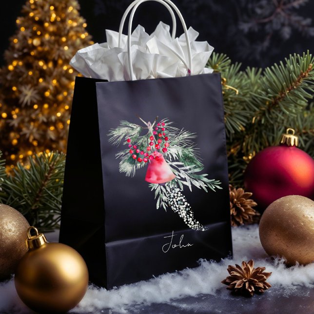 Sac Cadeau Moyen Nom Aquarelle Moderne Script Joyeux Noël (Créateur téléchargé)