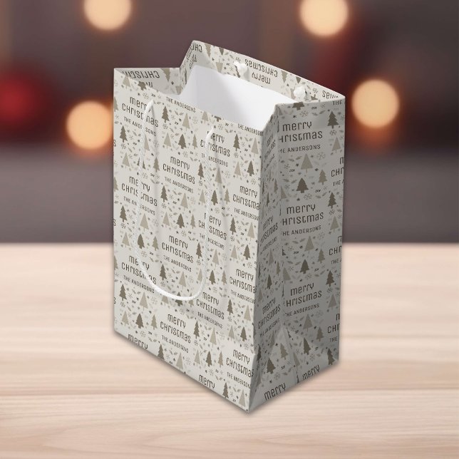 Sac Cadeau Moyen Nom de famille personnalisé de Noël (Christmas Custom Family Name Medium Gift Bag)