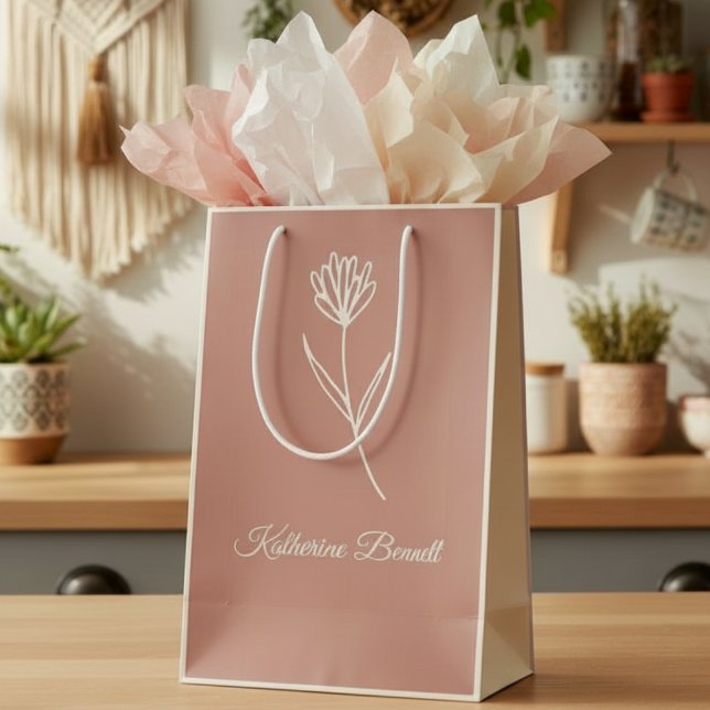 Sac Cadeau Moyen Nom de fleur simple rose poussiéreuse élégante (Créateur téléchargé)