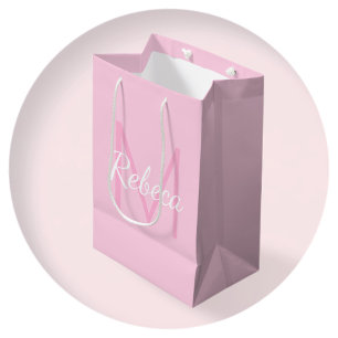 Sac Cadeau Moyen Nom de la fille mignonne Monogrammed   Rose et bla