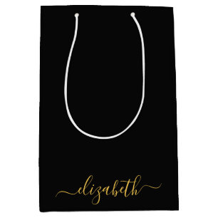 Sac Cadeau Moyen Nom de script de monogramme en or noir moderne
