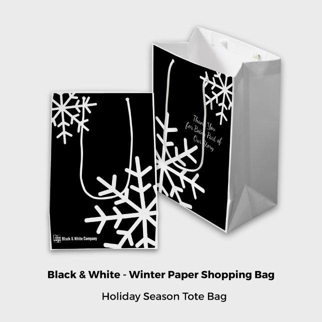Sac Cadeau Moyen Nom du logo de l'entreprise sur la devise saisonni (Black & White Seasonal Motto Company Logo Name Medium Gift Bag)