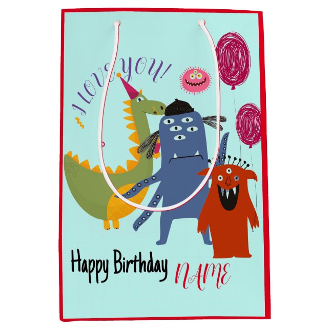 SAC CADEAU MOYEN NOM ET TEXTE PERSONNALISÉS HEUREUX CADEAU MONSTER (Devant)