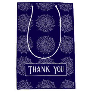 Sac Cadeau Moyen Nom Mandala de Luxe Bleu Indigo Moderne de Marque