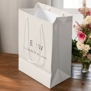 Sac Cadeau Moyen Nom Monogramme Minimaliste Neutre Moderne Élégant