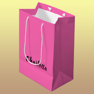 Sac Cadeau Moyen Nom noir moderne   Couleur rose chaude néon
