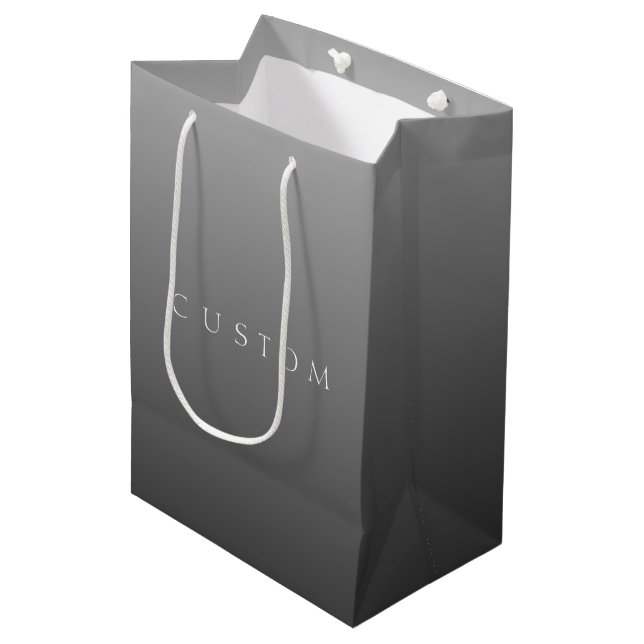 Sac Cadeau Moyen Nom ou mot classique | Dégradé gris (Devant Angle)