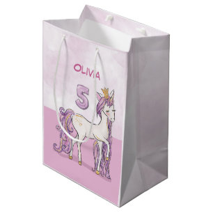 Sac Cadeau Moyen Nom personnalisé 5ème anniversaire Cheval Rose Ave
