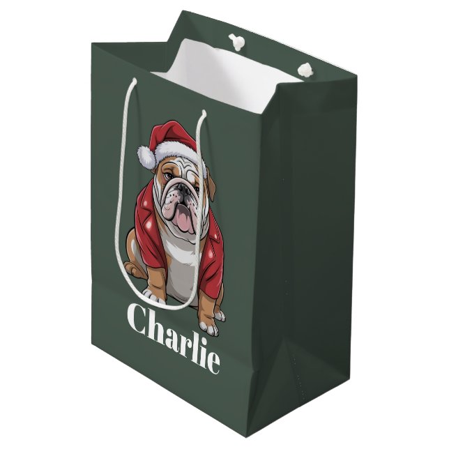 Sac Cadeau Moyen Nom personnalisé Français Bulldog Chien Noël (Devant Angle)
