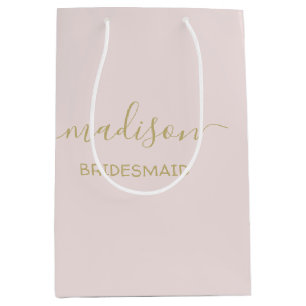 Sac Cadeau Moyen Nom personnalisé Gold Script Calligraphie Blush Pi