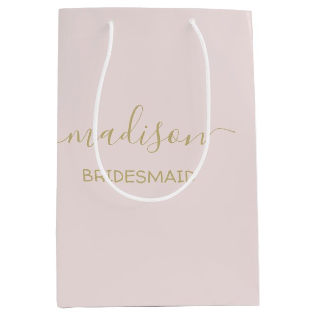 Sac Cadeau Moyen Nom personnalisé Gold Script Calligraphie Blush Pi (Devant)
