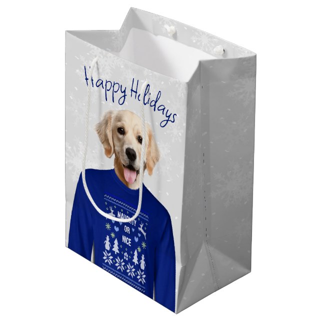 Sac Cadeau Moyen NOMBREUX OU JOLIMENT Golden Retriever (Devant Angle)
