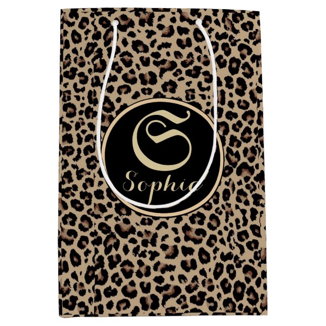 Sac Cadeau Moyen Noms personnalisés Cheetah de luxe (Devant)