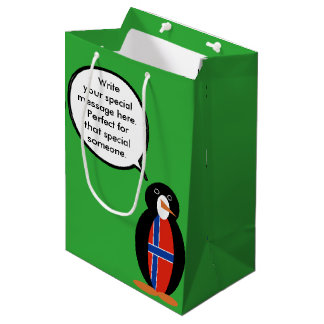 Sac Cadeau Moyen Norvège Pingouin parlant Personnalisé