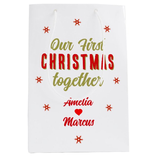 Sac Cadeau Moyen Nos premiers Noël Ensemble Flammes De Neige (Devant)