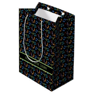 Sac Cadeau Moyen Notes de musique arc-en-ciel personnalisées (noir)