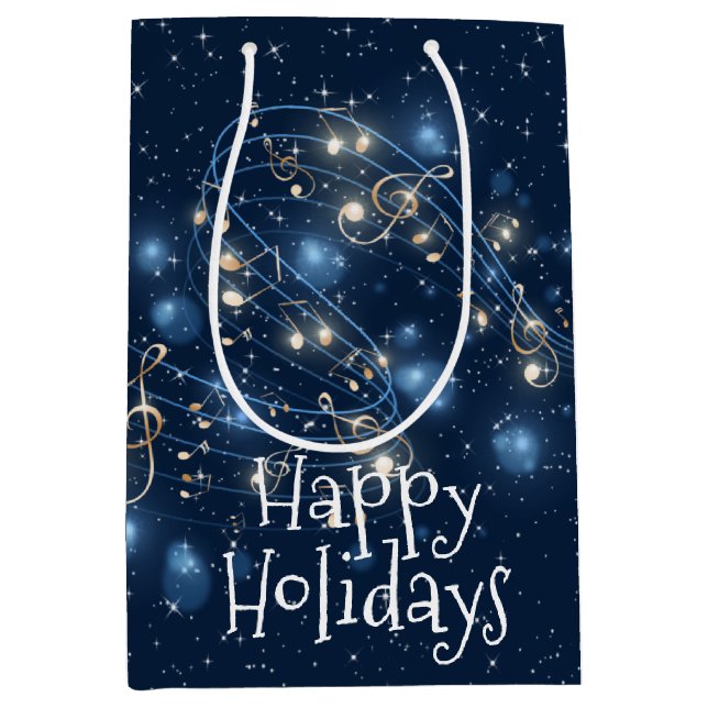 Sac Cadeau Moyen Notes musicales et lumières de vacances (Devant)