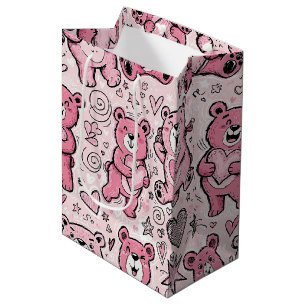 Sac Cadeau Moyen Nounours en peluche rose kawaii