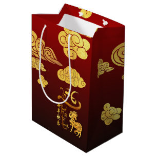 Sac Cadeau Moyen Nouvel An Chinois Cheval 2026 Nuages MGB Or