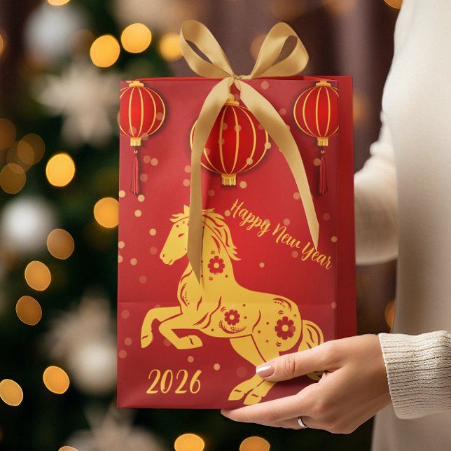 Sac Cadeau Moyen Nouvel An lunaire 2026 | Année du cheval (Créateur téléchargé)