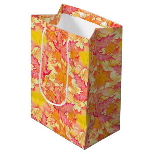 SAC CADEAU MOYEN NUANCES D'ORANGE & JAUNE & ROUGE FEUILLES D'AUTOMN