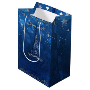 Sac Cadeau Moyen Nuit à Paris sous les étoiles Soirée Bleu Argenté