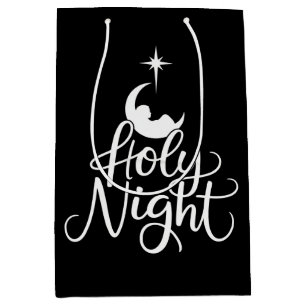 Sac Cadeau Moyen Nuit Sainte Famille de Noël Scène de la Nativité X