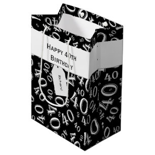 Sac Cadeau Moyen Numéro 40e anniversaire Motif noir/blanc 40