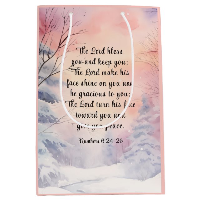 Sac Cadeau Moyen Numéros 6 Seigneur Bénissez-vous Bible Verse Neige (Devant)