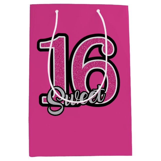 Sac Cadeau Moyen Numéros de Parties scintillant rose (Devant)