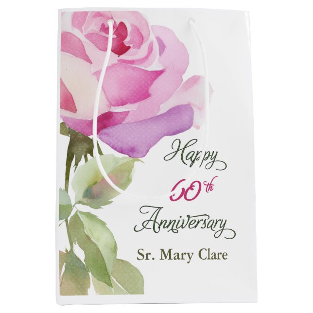Sac Cadeau Moyen Nun 60th Anniversary Jubilee Custom Name Pink Rose (Devant)