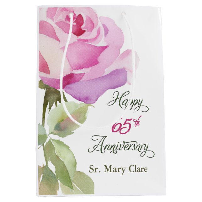 Sac Cadeau Moyen Nun 65th Anniversary Custom Name Pink Rose (Devant)