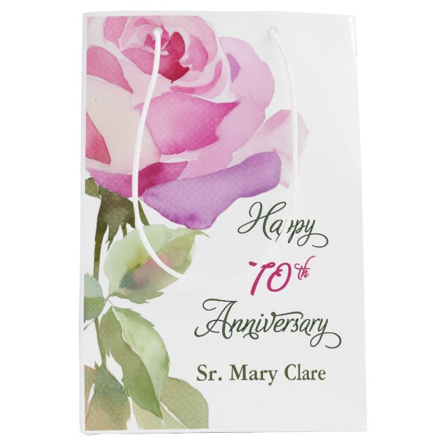Sac Cadeau Moyen Nun Custom Name 70th Anniversary Jubilee Rose (Devant)