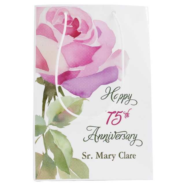 Sac Cadeau Moyen Nun Personalize 75th Anniversary Pink Rose (Devant)