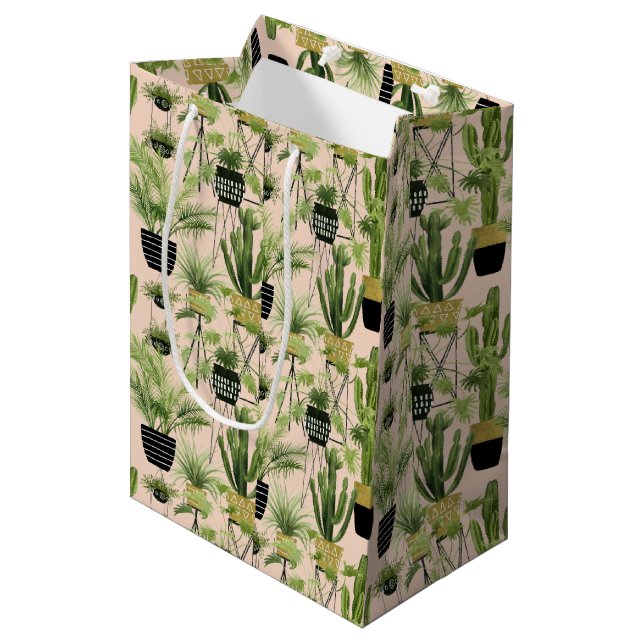 Sac Cadeau Moyen Oasis intérieure | Motif de ligne Plante (Devant Angle)
