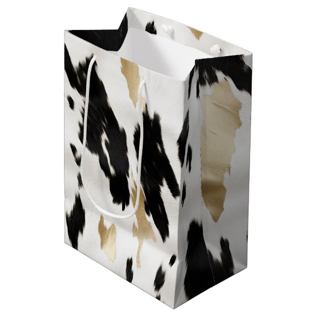 Sac Cadeau Moyen Occidental Black White Glam Gold Cowhal Anniversai (Devant Angle)