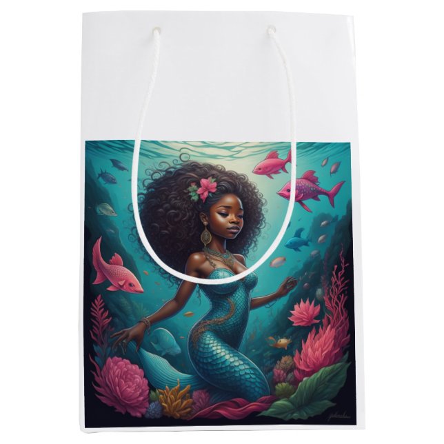 Sac Cadeau Moyen océan de sirènes noires (Devant)