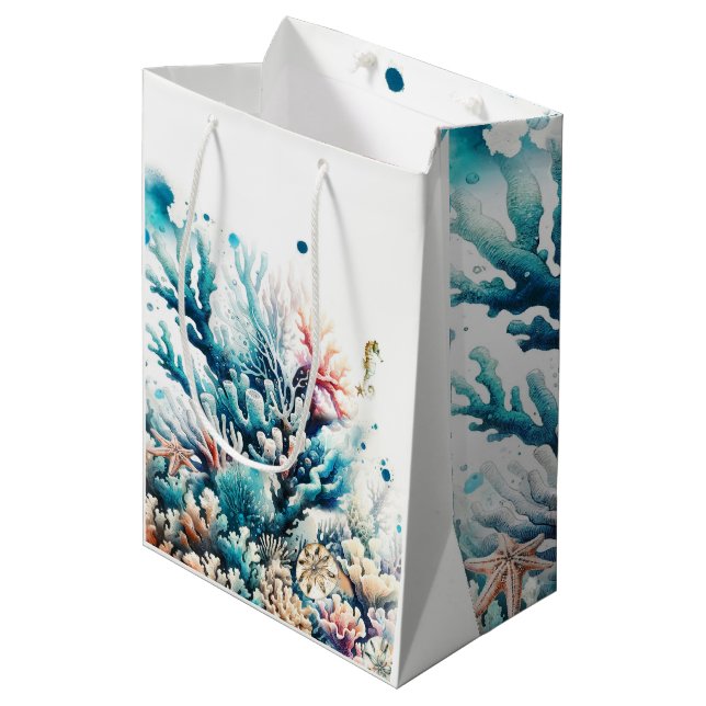 Sac Cadeau Moyen Ocean Splash Sea Coral Aquarelle Sweet 16 (Devant Angle)