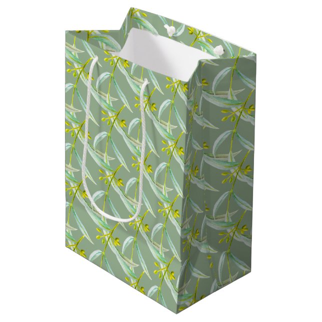 Sac Cadeau Moyen Oeucalyptus botanique feuille aquarelle (Devant Angle)