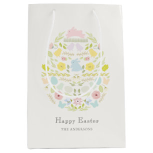 Sac Cadeau Moyen Oeuf de Pâques Floral Lapin de feuillage