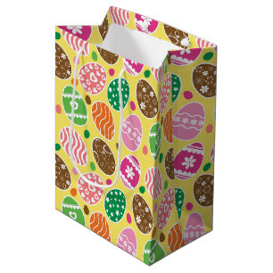 Sac Cadeau Moyen OEufs de Pâques colorés Motif Jaune Arrière - plan
