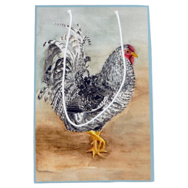 Sac Cadeau Moyen Oeuvre d'aquarelle Dominique Chicken Rooster (Devant)