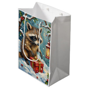 Sac Cadeau Moyen Œuvre d'art de boîte de Noël vintage avec un raton