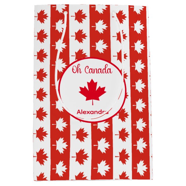 Sac Cadeau Moyen Oh Canada | Elégante feuille d'érable rouge (Devant)