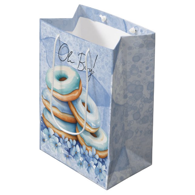 Sac Cadeau Moyen Oh Garçon Fête de Naissance Donuts Bébé (Devant Angle)