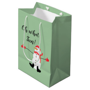 Sac Cadeau Moyen Oh quel amusant Noël Snowman Snowman Green