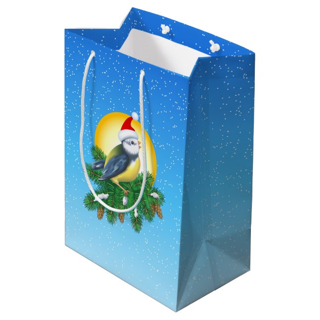 Sac Cadeau Moyen Oiseau à Santa Hat (Dos Angle)