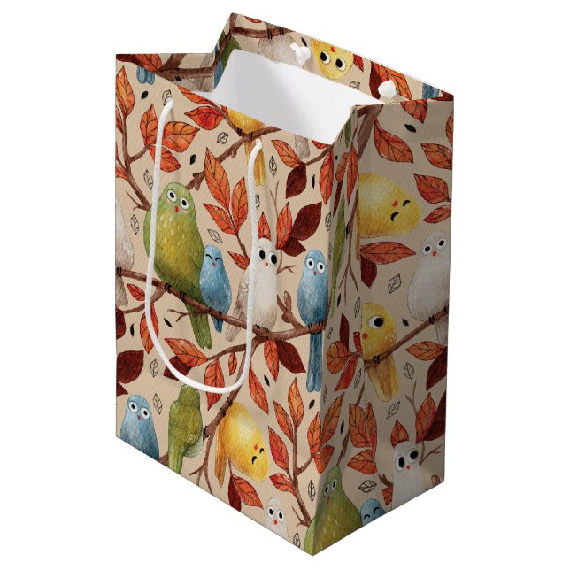 Sac Cadeau Moyen Oiseaux Amusants (agrafage) (Devant Angle)